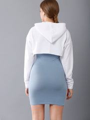 Solid Pullover Hoodie Crop Sweatshirt - White