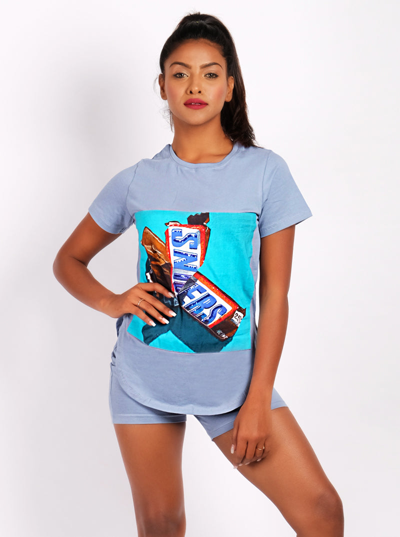 Hand-embroidered Snickers Biker Short And T-shirt Set