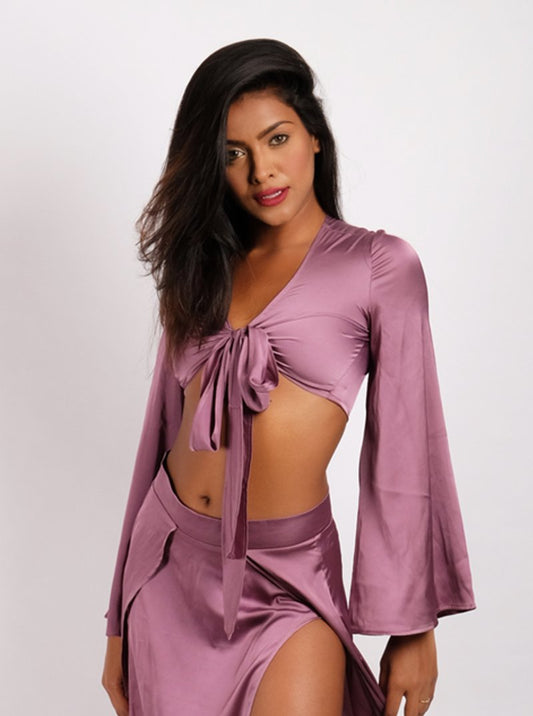 Tie Up Pure Satin Crop Top - Pink