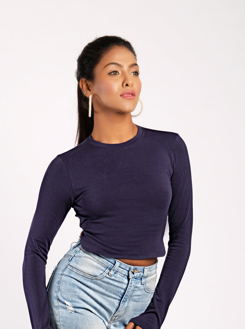 Caught You Staring At Me Crop Top - Navy