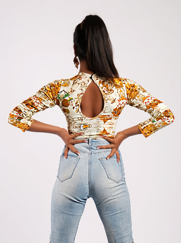 Vintage Floral Printed Jersey Bodysuit