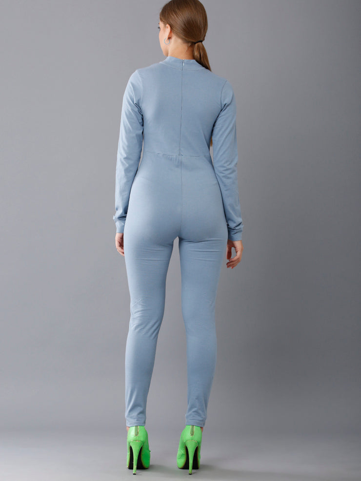 Full Sleeves Cotton Jersey Jumpsuit -Powder Blue