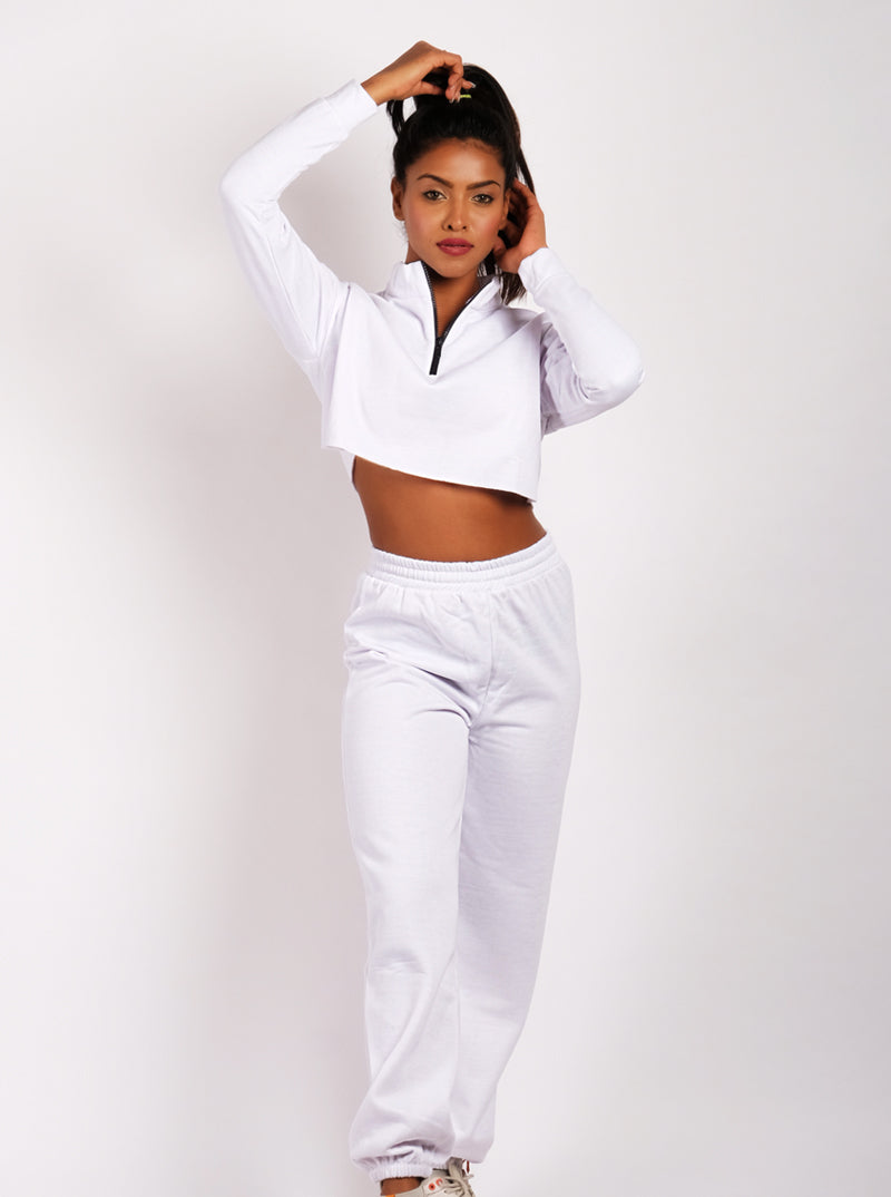 High Waisted Jogger Set - White