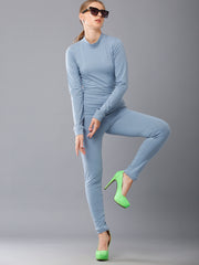 Full Sleeves Cotton Jersey Jumpsuit -Powder Blue